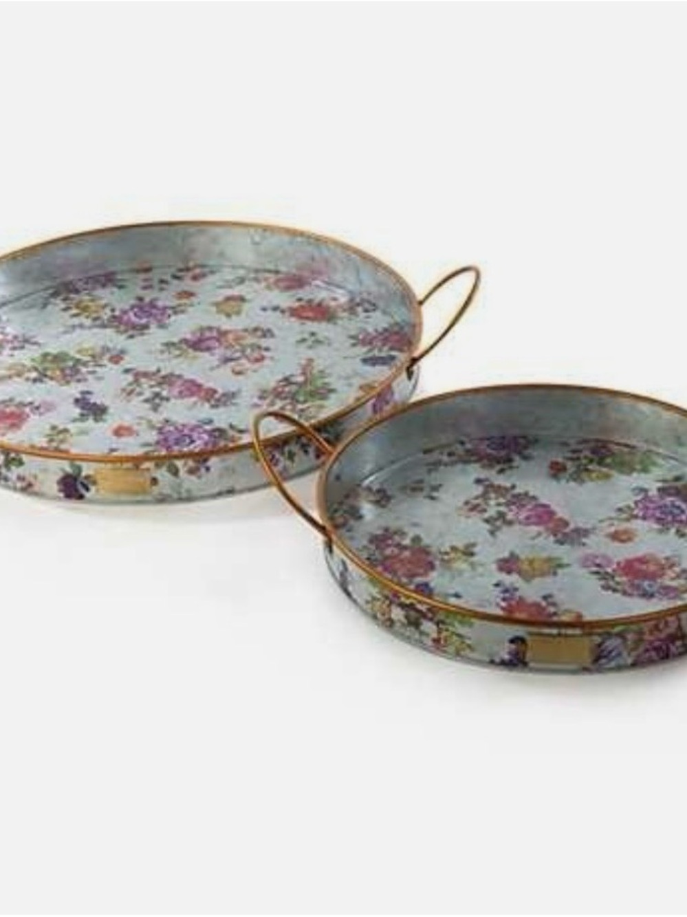 SET OF 2 MacKENZIE CHILDS FLOWER MARKET GALVANIZED OUTDOOR SERVING TRAYS